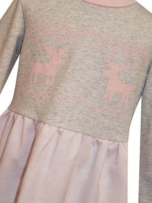 Платье "Зимняя сказка 2020" с оленями - Размер 116 - Цвет серый - Картинка #3
