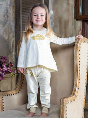 Джемпер "Балерина" для девочки с золотой короной из глиттера - Размер 128 - Цвет молочный - Картинка #1